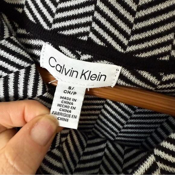 Calvin Klein Black & White Herringbone Cowl Neck Top – Small (NWT) - Picture 2 of 6